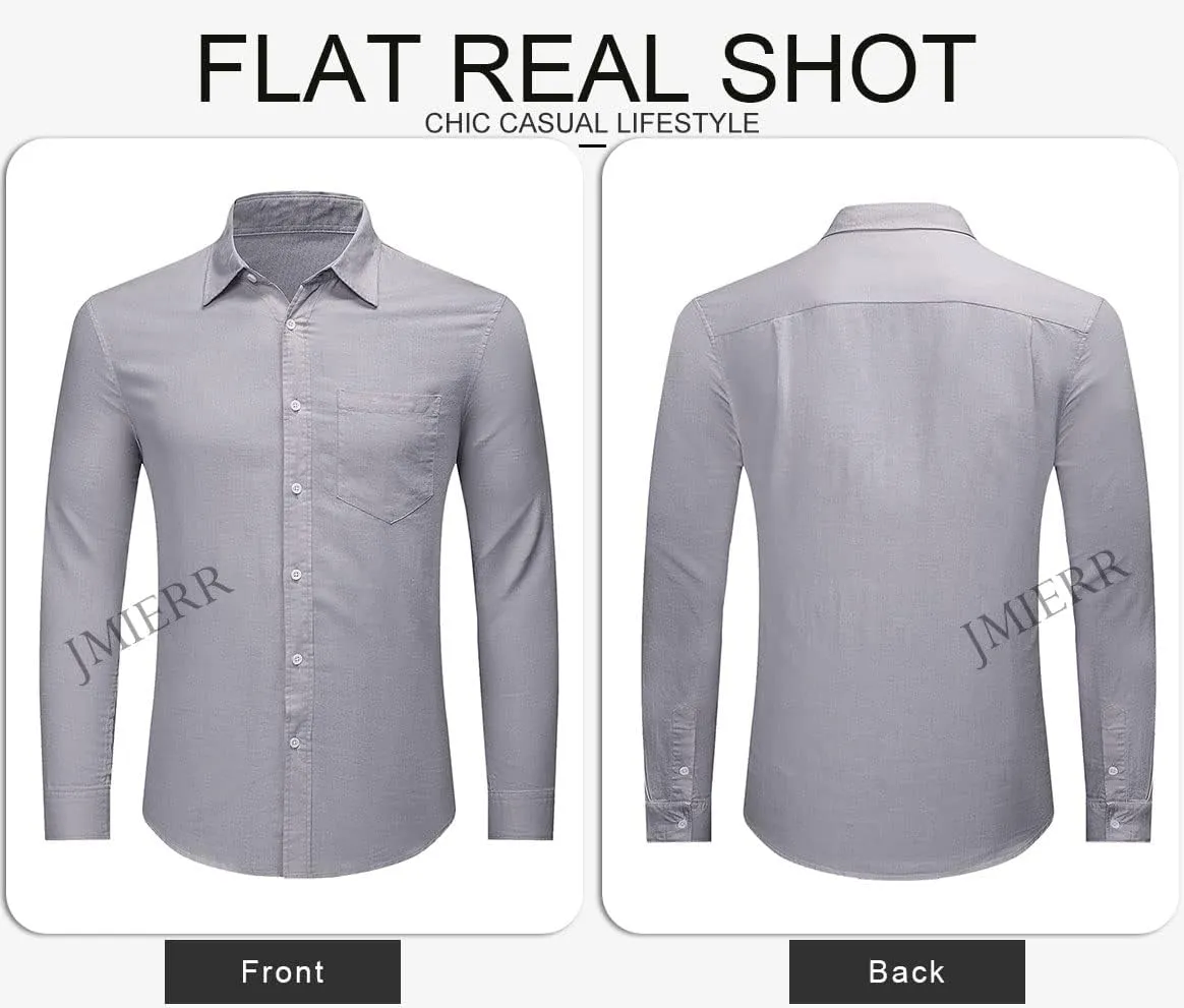 JMIERR Mens Cotton Linen Casual Stylish Button Down Shirt Long Sleeve Dress Shirts