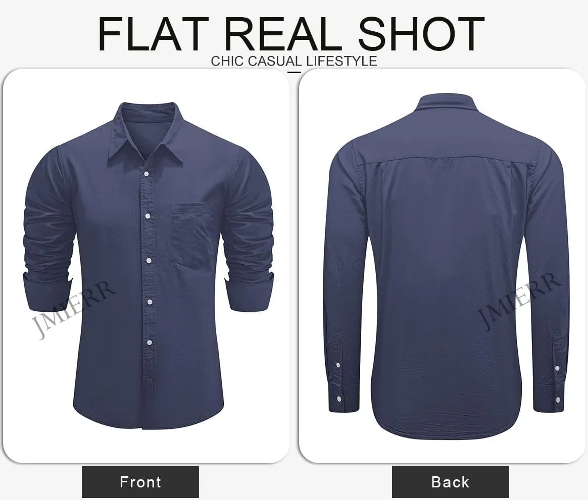 JMIERR Mens Cotton Linen Casual Stylish Button Down Shirt Long Sleeve Dress Shirts