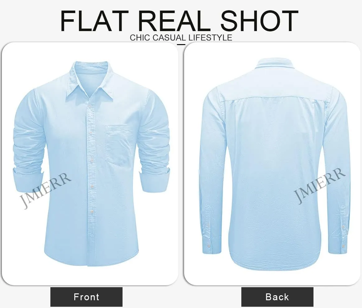 JMIERR Mens Cotton Linen Casual Stylish Button Down Shirt Long Sleeve Dress Shirts