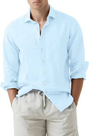 JMIERR Mens Cotton Linen Casual Stylish Button Down Shirt Long Sleeve Dress Shirts