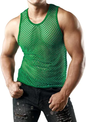 JOGAL Men's Mesh Fishnet Fitted Sleeveless Muscle Top