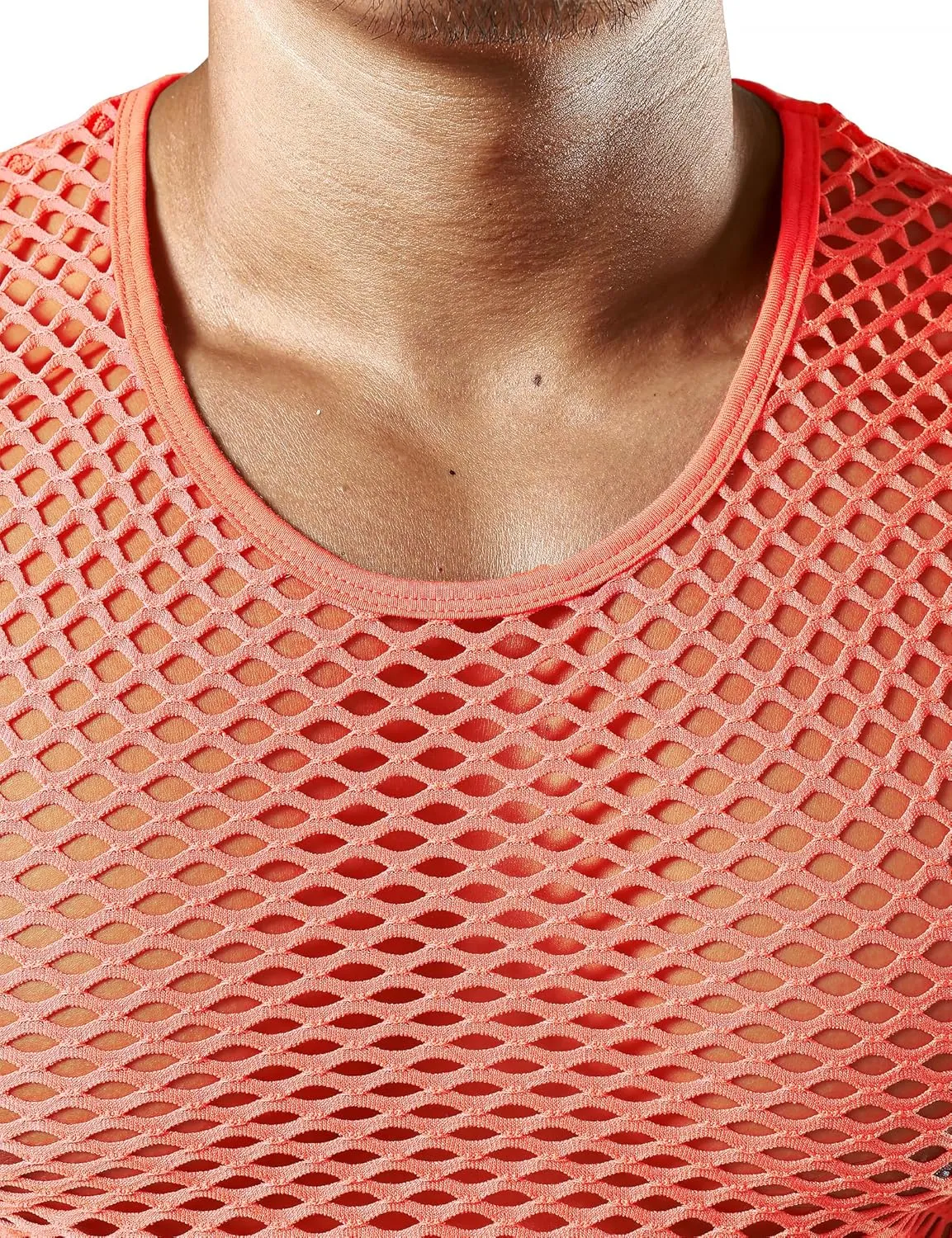 JOGAL Men's Mesh Fishnet Fitted Sleeveless Muscle Top
