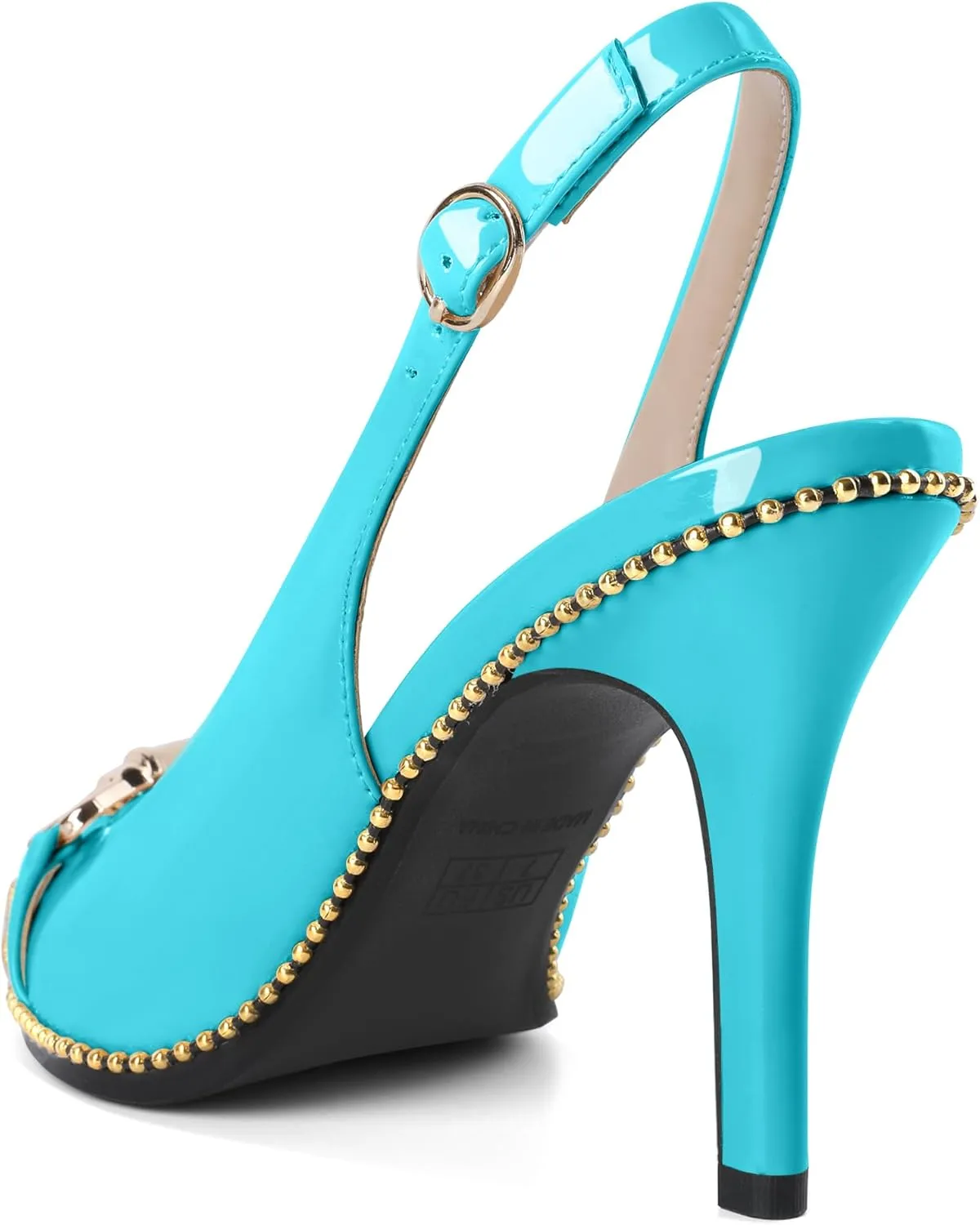 Joseywade Slingback Heels Women's Pointed Toe Stilettos High Heel Pumps Buckle Gold Beaded Shoes
