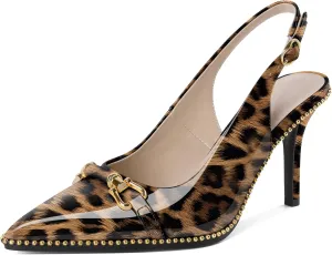 Joseywade Slingback Heels Women's Pointed Toe Stilettos High Heel Pumps Buckle Gold Beaded Shoes