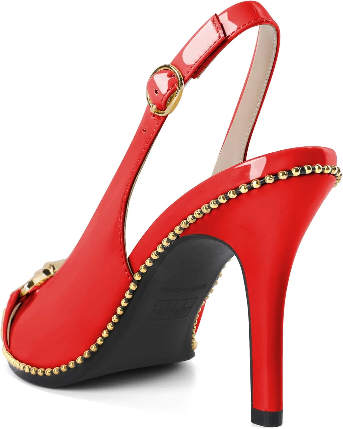 Joseywade Slingback Heels Women's Pointed Toe Stilettos High Heel Pumps Buckle Gold Beaded Shoes
