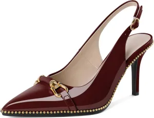 Joseywade Slingback Heels Women's Pointed Toe Stilettos High Heel Pumps Buckle Gold Beaded Shoes