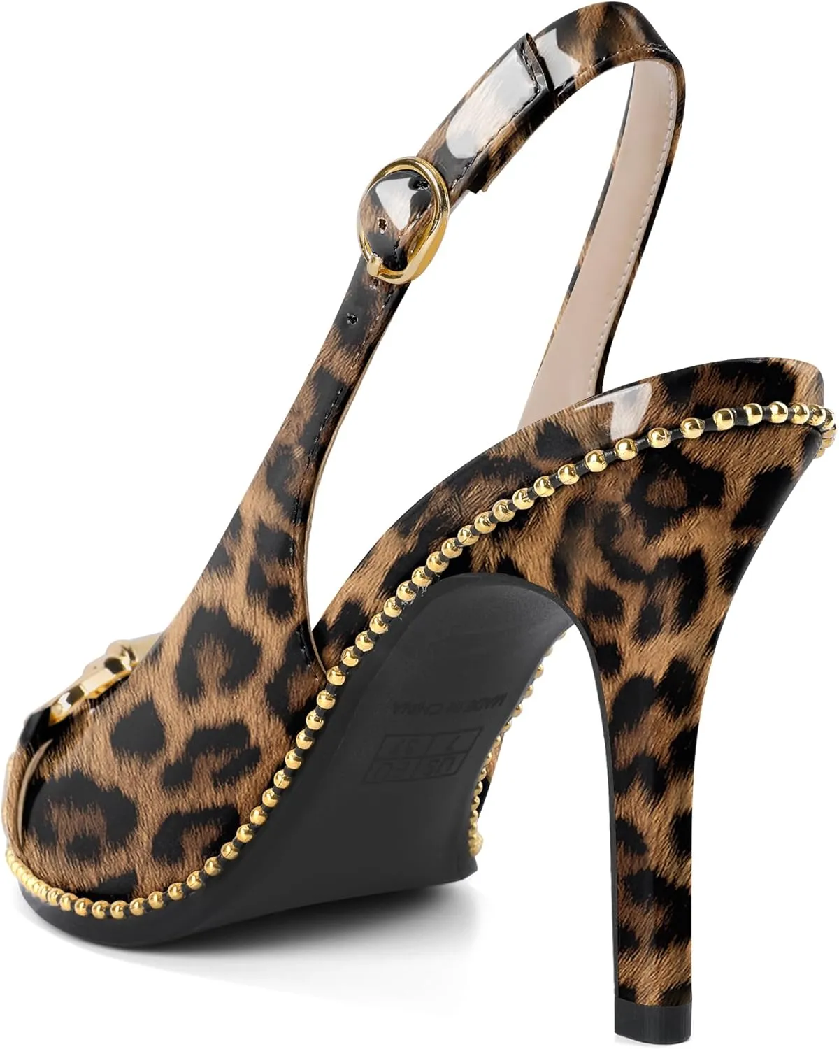 Joseywade Slingback Heels Women's Pointed Toe Stilettos High Heel Pumps Buckle Gold Beaded Shoes