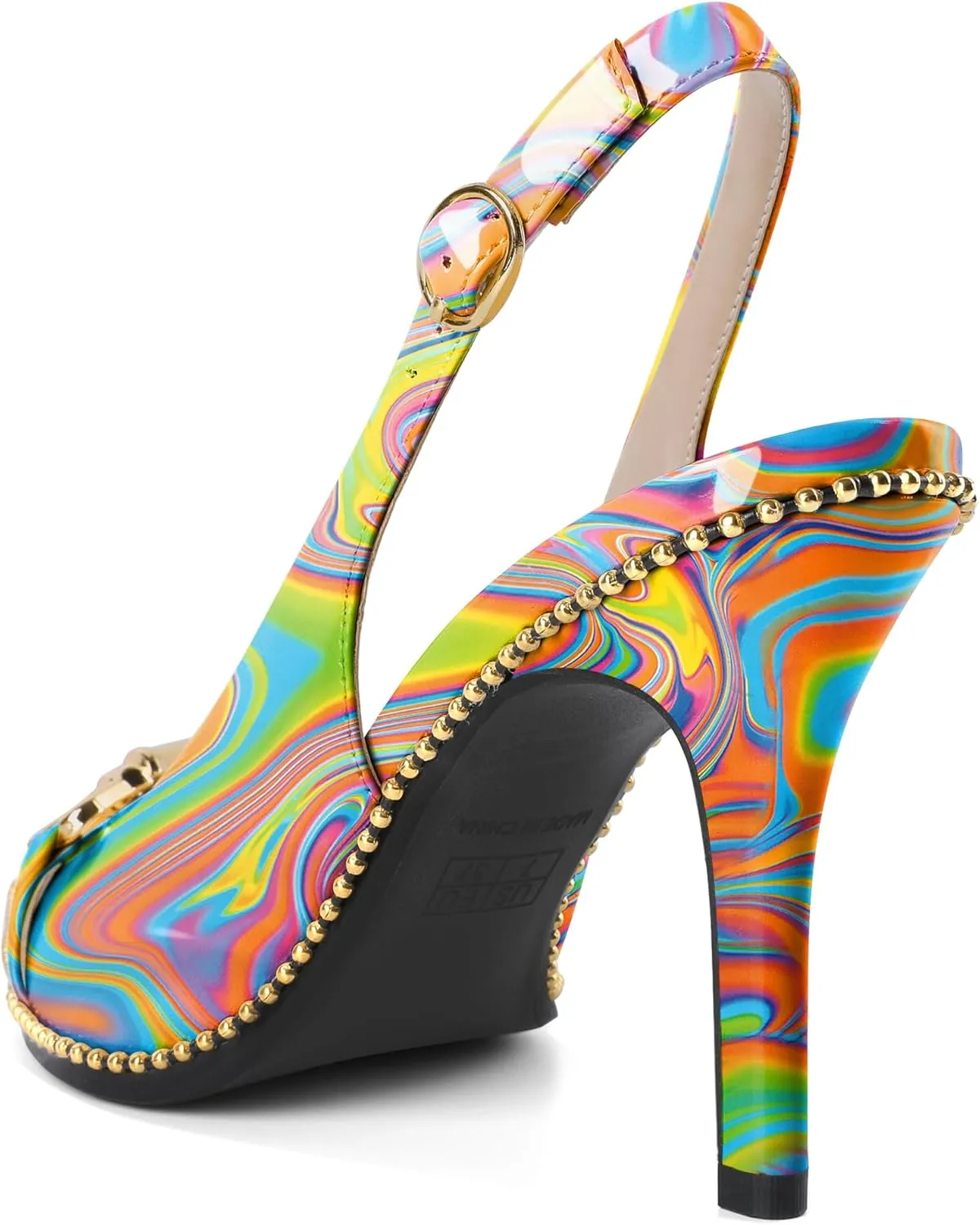 Joseywade Slingback Heels Women's Pointed Toe Stilettos High Heel Pumps Buckle Gold Beaded Shoes