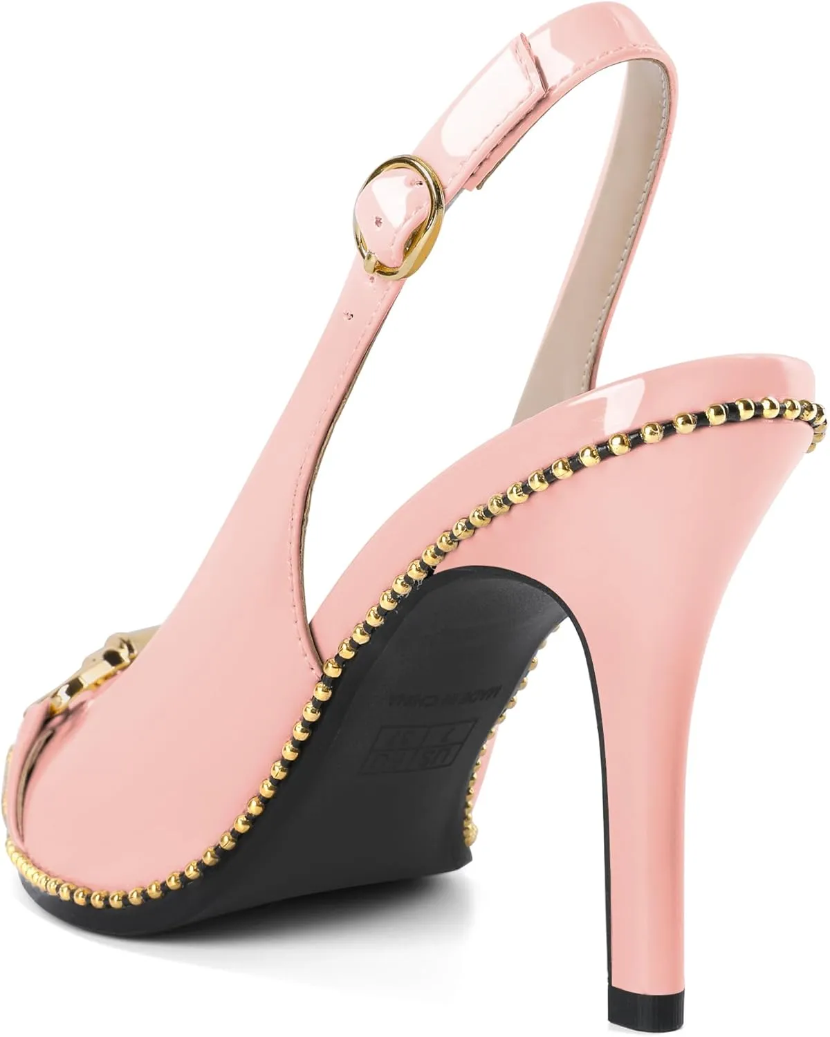 Joseywade Slingback Heels Women's Pointed Toe Stilettos High Heel Pumps Buckle Gold Beaded Shoes