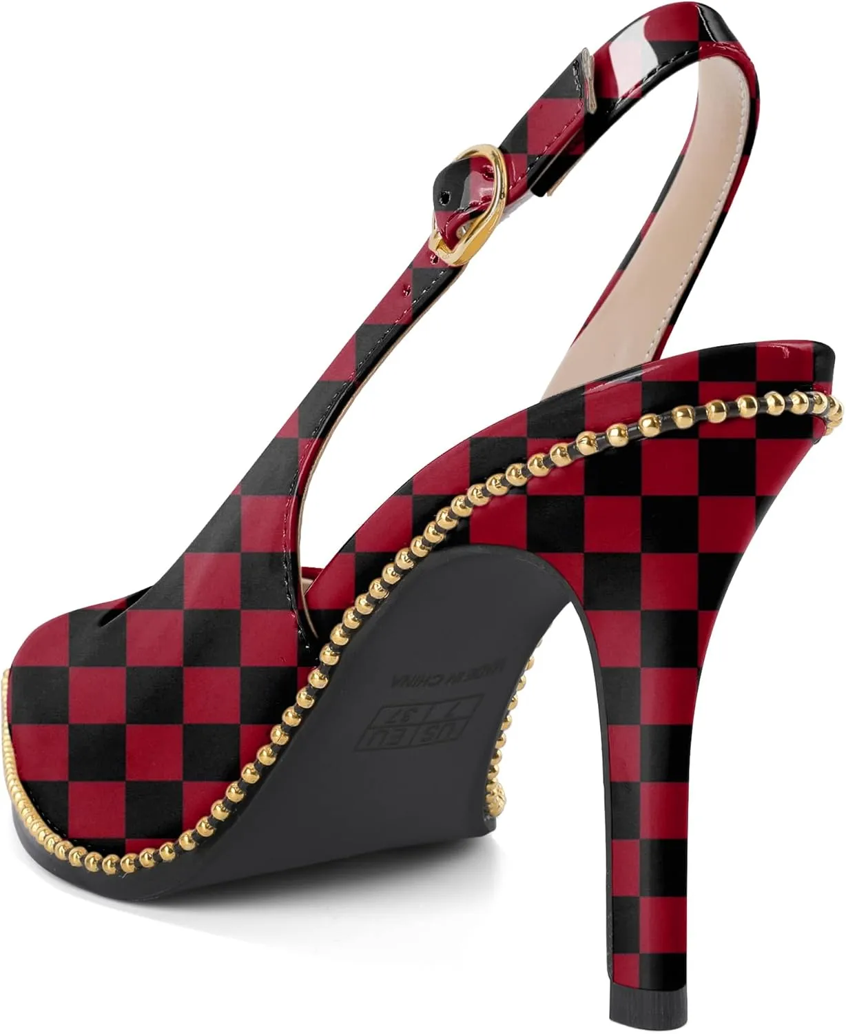 Joseywade Slingback Heels Women's Pointed Toe Stilettos High Heel Pumps Gold Beaded Dress Shoes