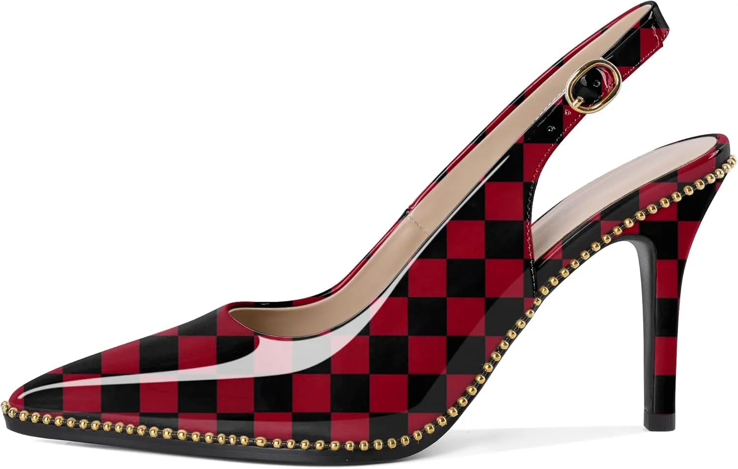 Joseywade Slingback Heels Women's Pointed Toe Stilettos High Heel Pumps Gold Beaded Dress Shoes