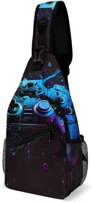 Joystick Print Sling Bag Crossbody Backpack for Men Women Chest Bag For Travel Hiking Cycling Camping, 38x20cm, Style