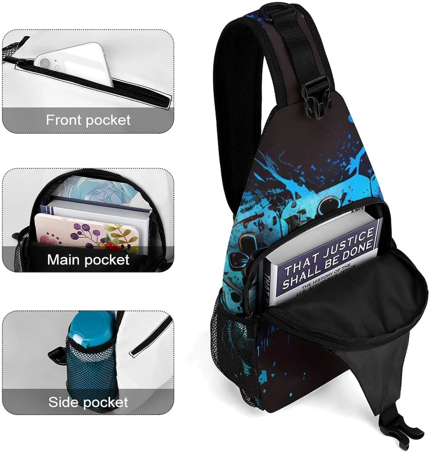 Joystick Print Sling Bag Crossbody Backpack for Men Women Chest Bag For Travel Hiking Cycling Camping, 38x20cm, Style