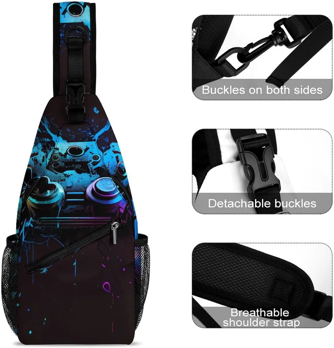 Joystick Print Sling Bag Crossbody Backpack for Men Women Chest Bag For Travel Hiking Cycling Camping, 38x20cm, Style