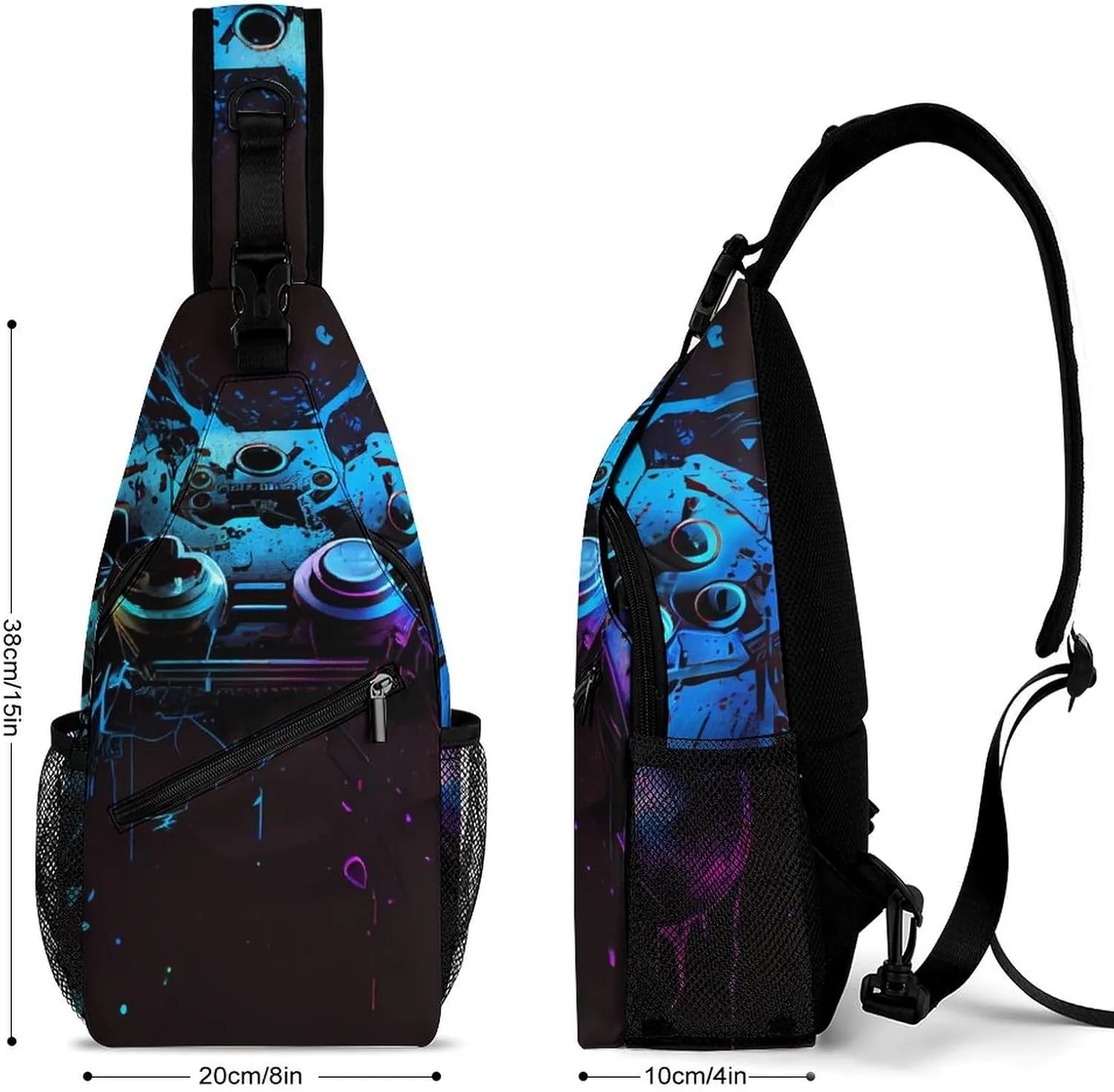 Joystick Print Sling Bag Crossbody Backpack for Men Women Chest Bag For Travel Hiking Cycling Camping, 38x20cm, Style