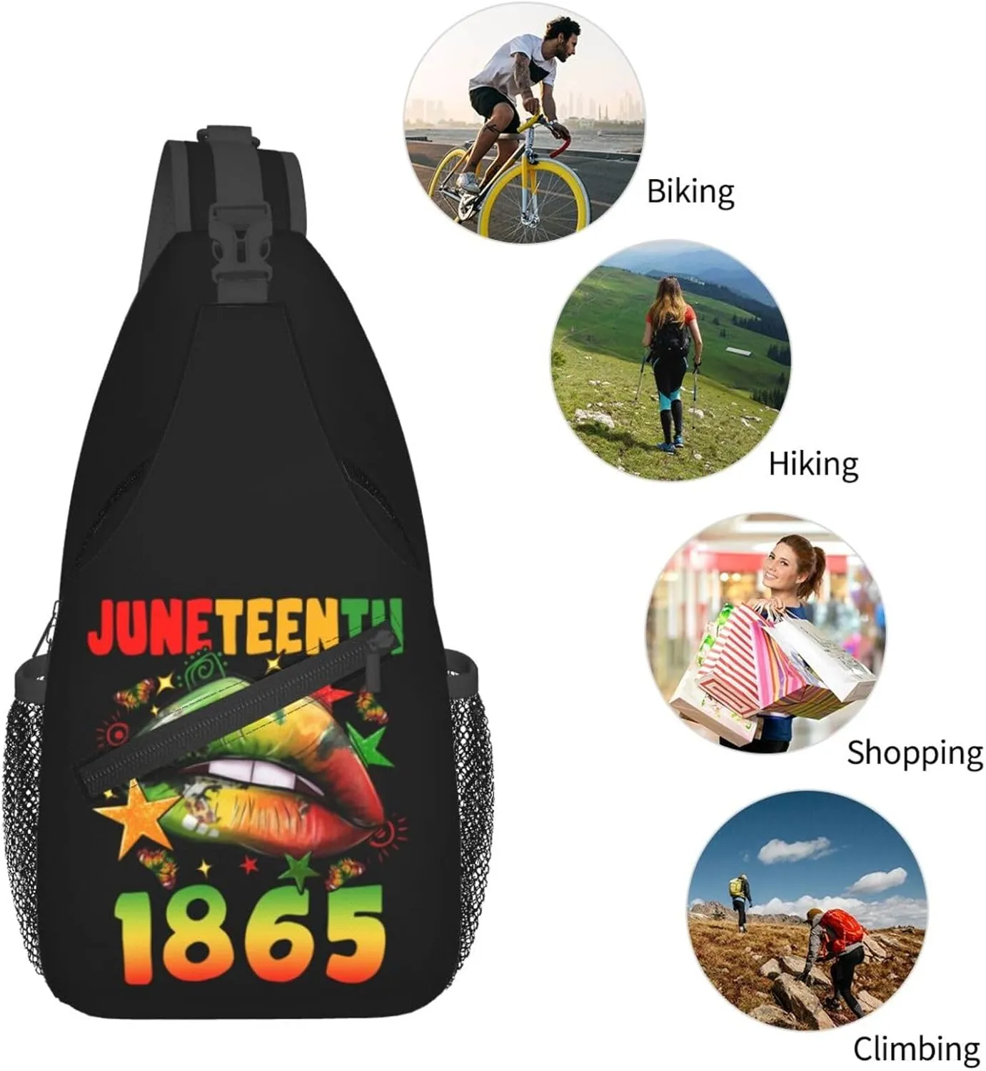Juneteenth 1865 Lip Crossbody Bag Adjustable Sling Bag Casual Chest Bags Travel Shoulder Backpack