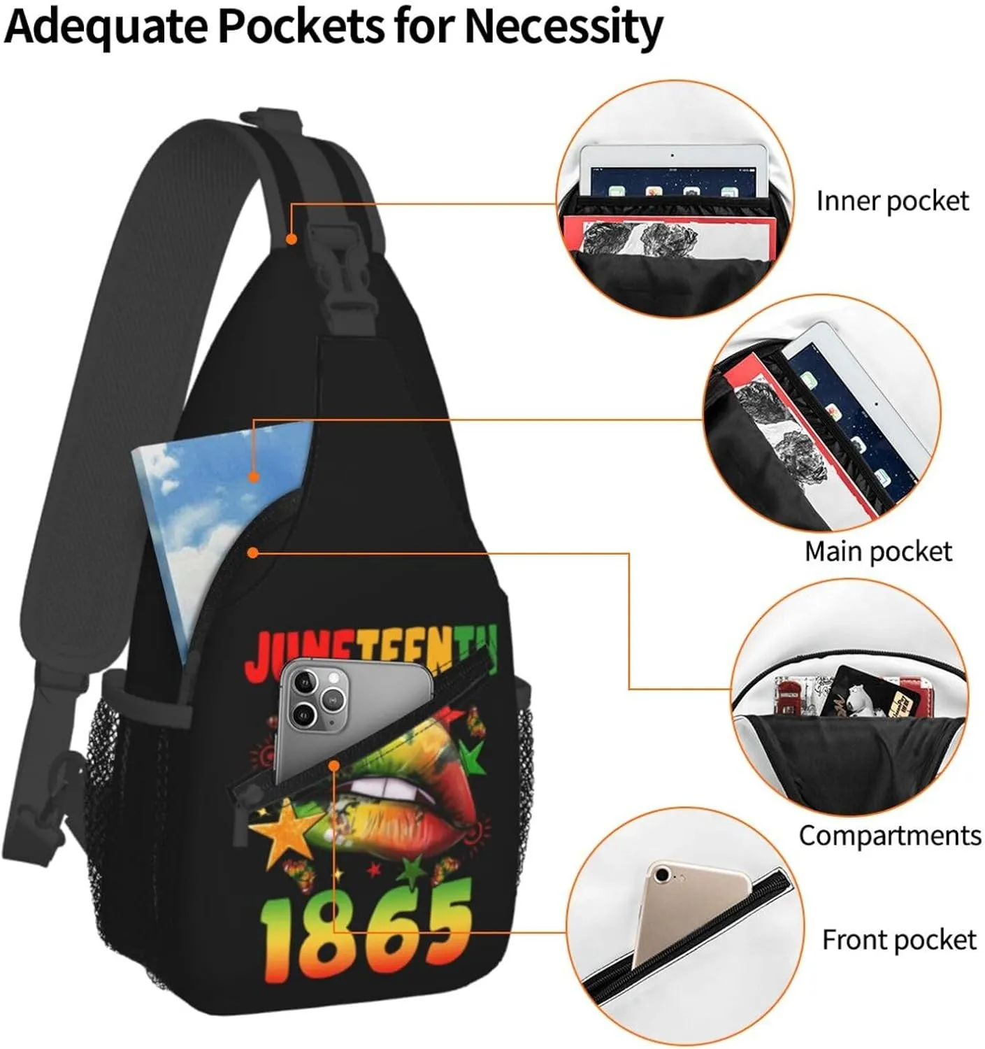 Juneteenth 1865 Lip Crossbody Bag Adjustable Sling Bag Casual Chest Bags Travel Shoulder Backpack