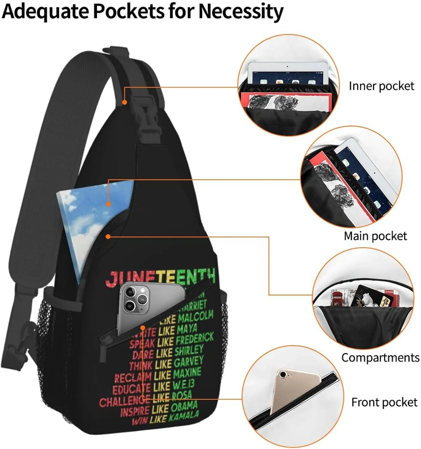 Juneteenth Breaking Every Chain Since 1865 Crossbody Bag Adjustable Sling Bag Chest Bags Travel Shoulder Backpack