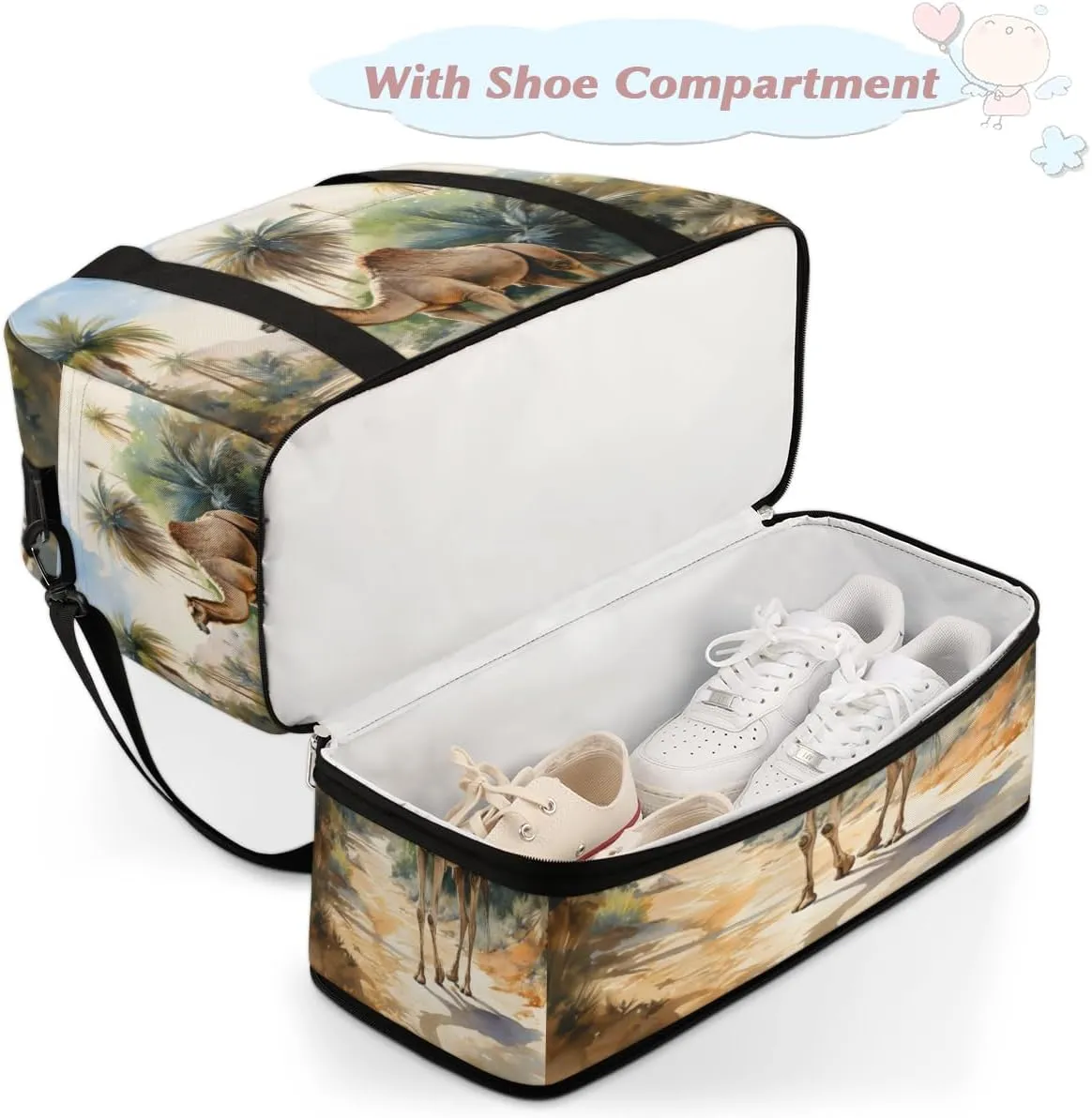 Jungle Camls Foldable Travel Duffel Bag Overnight Weekender Bag with Shoes Compartment Sports Gym Bag for Men Women