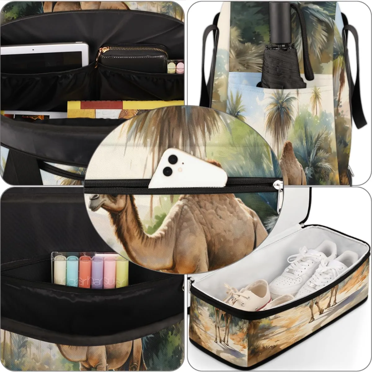 Jungle Camls Foldable Travel Duffel Bag Overnight Weekender Bag with Shoes Compartment Sports Gym Bag for Men Women