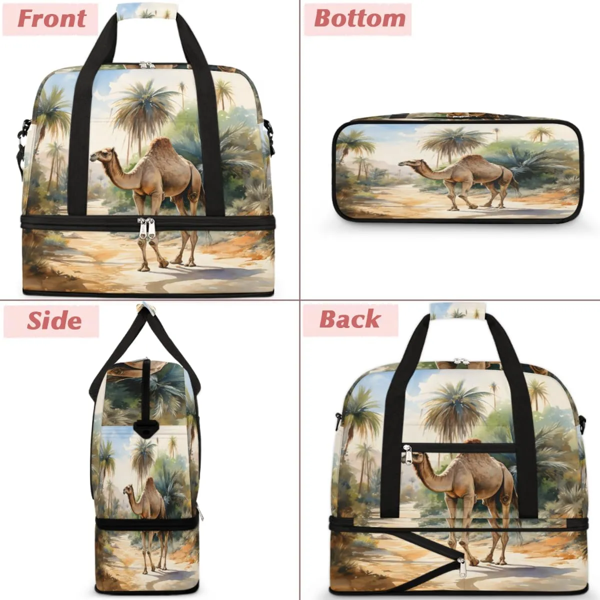 Jungle Camls Foldable Travel Duffel Bag Overnight Weekender Bag with Shoes Compartment Sports Gym Bag for Men Women