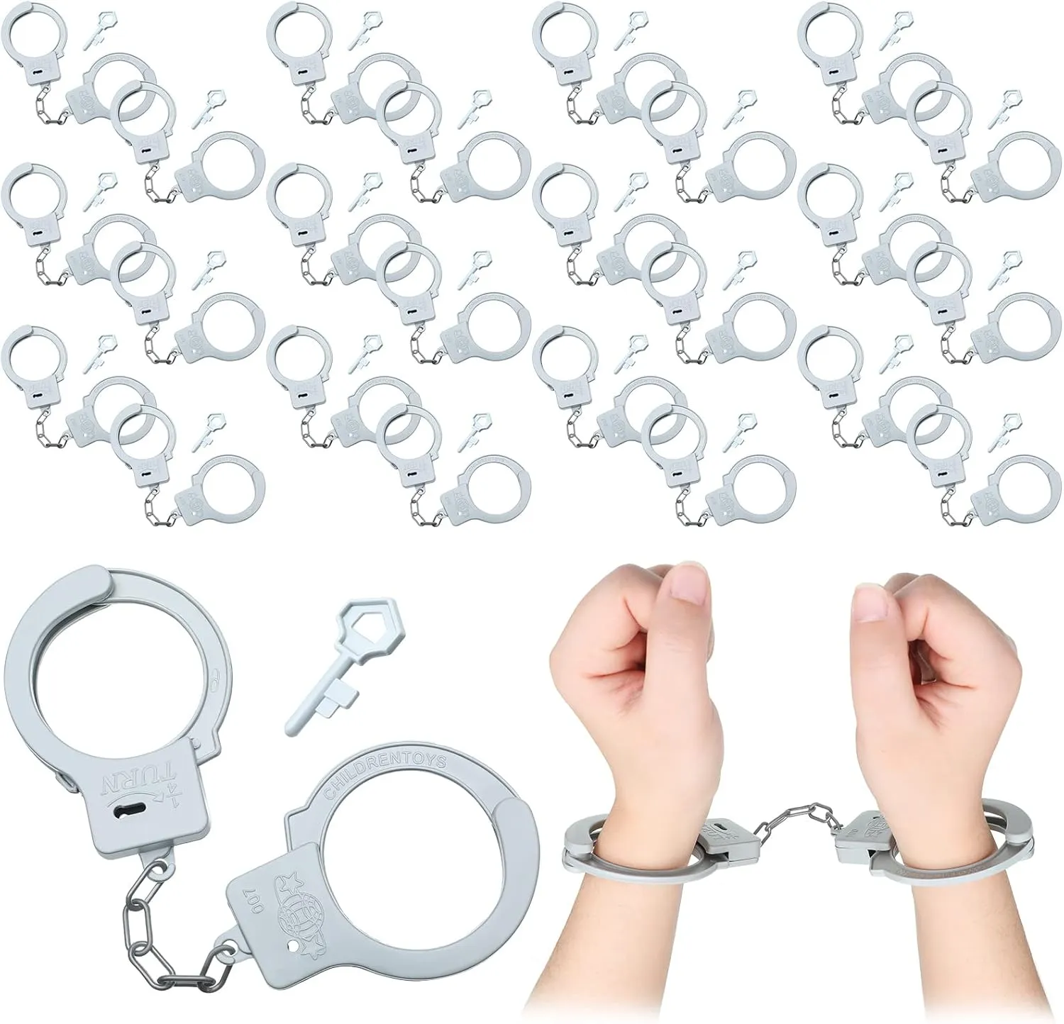 Junkin Plastic Handcuffs Toy with Safety Release Keys Hand Cuffs Fun Party Favor Gift, Stage Costume Prop Toy Halloween Police Accessories(24 Sets)