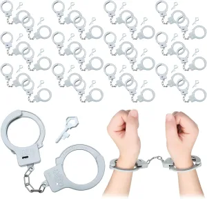 Junkin Plastic Handcuffs Toy with Safety Release Keys Hand Cuffs Fun Party Favor Gift, Stage Costume Prop Toy Halloween Police Accessories(24 Sets)