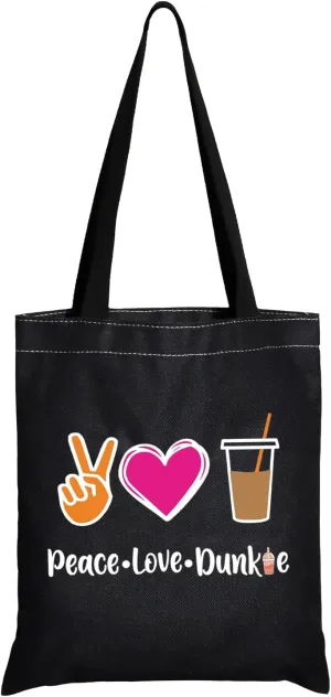 JXGZSO Peace Love Donut Junkie Shopping Bag Coffee Donuts Lover Gift Coffee Cosmetic Bag