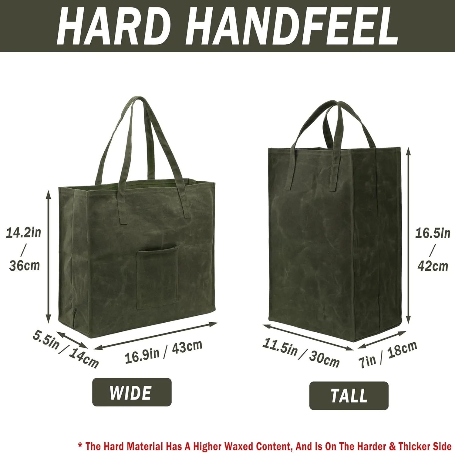Kaaltisy Waxed Canvas Reusable Grocery Bag Heavy Duty Waterproof Shopping Bag Well Self-standing Sturdy Farmers Market Bag, Wide, Hard Handfeel