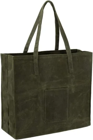 Kaaltisy Waxed Canvas Reusable Grocery Bag Heavy Duty Waterproof Shopping Bag Well Self-standing Sturdy Farmers Market Bag, Wide, Hard Handfeel