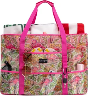 KABAQOO Mesh Beach Bag, Extra Large Beach Bags with 9 Pockets & Zipper Waterproof Lightweight Beach Tote for Beach/Pool Trip