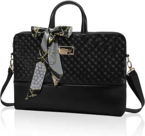 Kamlui Quilted Laptop Bag for Women, Fits up to 15.6-Inch Laptops, PU Leather, Professional Business Briefcase with Shoulder Strap, Black