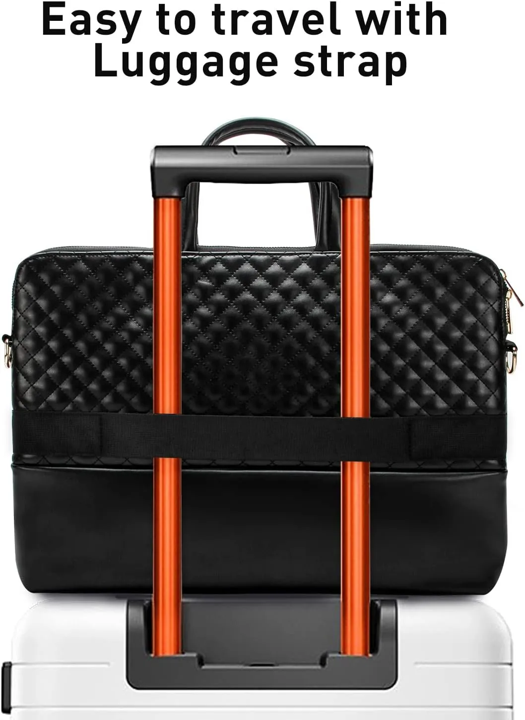 Kamlui Quilted Laptop Bag for Women, Fits up to 15.6-Inch Laptops, PU Leather, Professional Business Briefcase with Shoulder Strap, Black