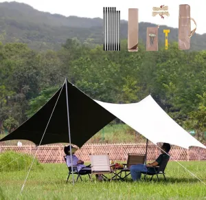 KAnduo 18x14ft Camping Tarps for Tents, Portable Waterproof Awning Rain Fly, Easy Set Up Octagonal Awning for Hiking, Picnic and Outdoor Activities (Color : Olive Green, Size : 177x173x102inch)