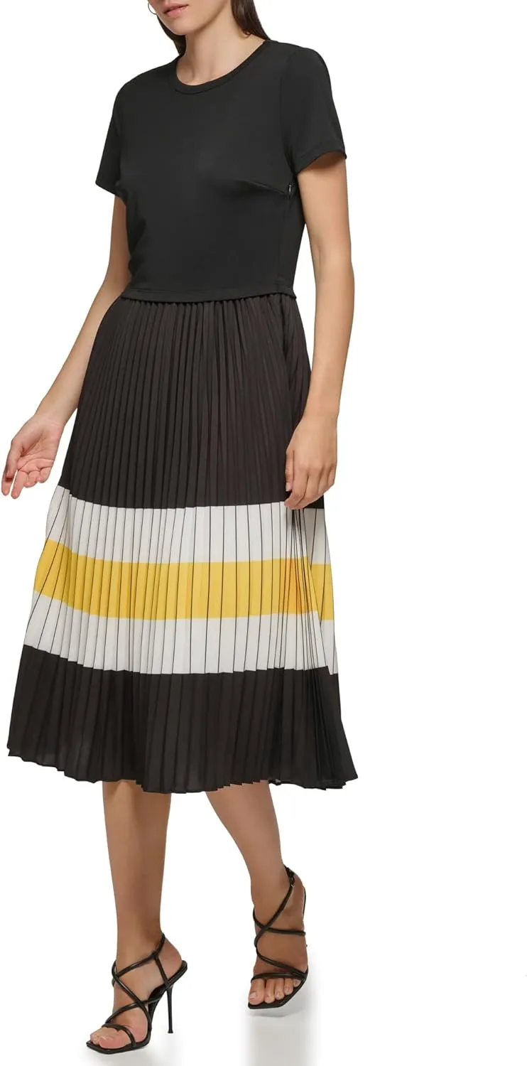 Karl Lagerfeld Paris Women's Pleated Printed Midi Dress