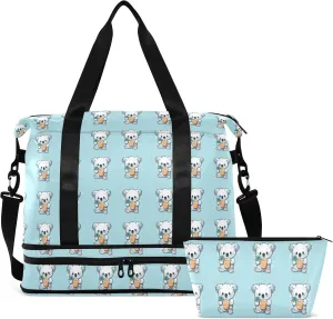 Kawaii Koala Bubble Tea Gym Bag for Women & Men,Duffel Bag with Shoe Pocket,Weekender Overnight Bag with Trolley Sleeve for Travel 21217432
