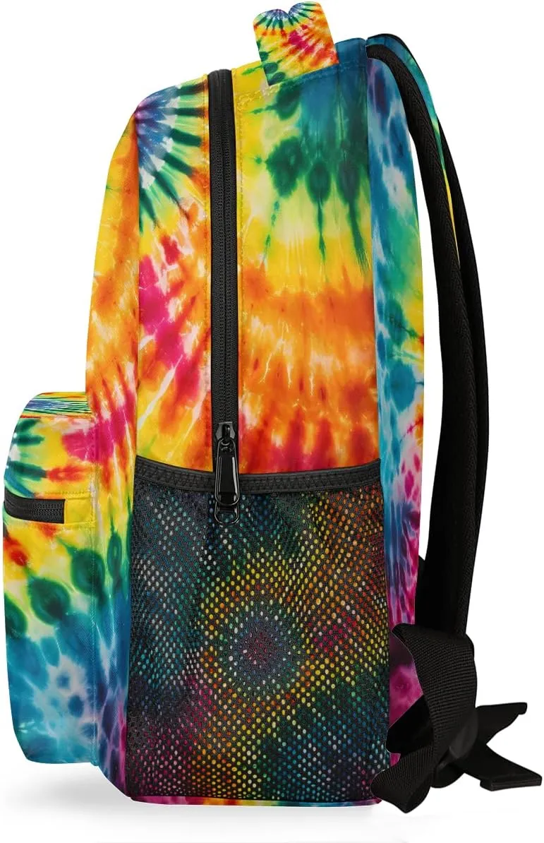Kids School Backpack Multicolor Tie Dye Swirl Art Large Bookbag for Elementary Students Boys Girls Lightweight Travel Casual Daypack Water Resistant Outdoor Hiking Sport Rucksack