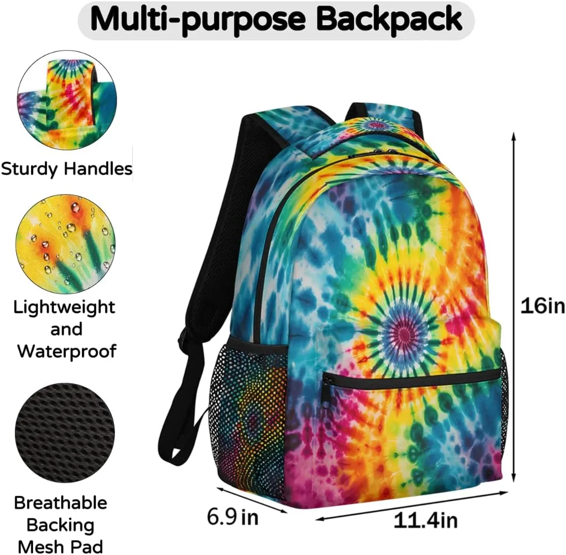 Kids School Backpack Multicolor Tie Dye Swirl Art Large Bookbag for Elementary Students Boys Girls Lightweight Travel Casual Daypack Water Resistant Outdoor Hiking Sport Rucksack