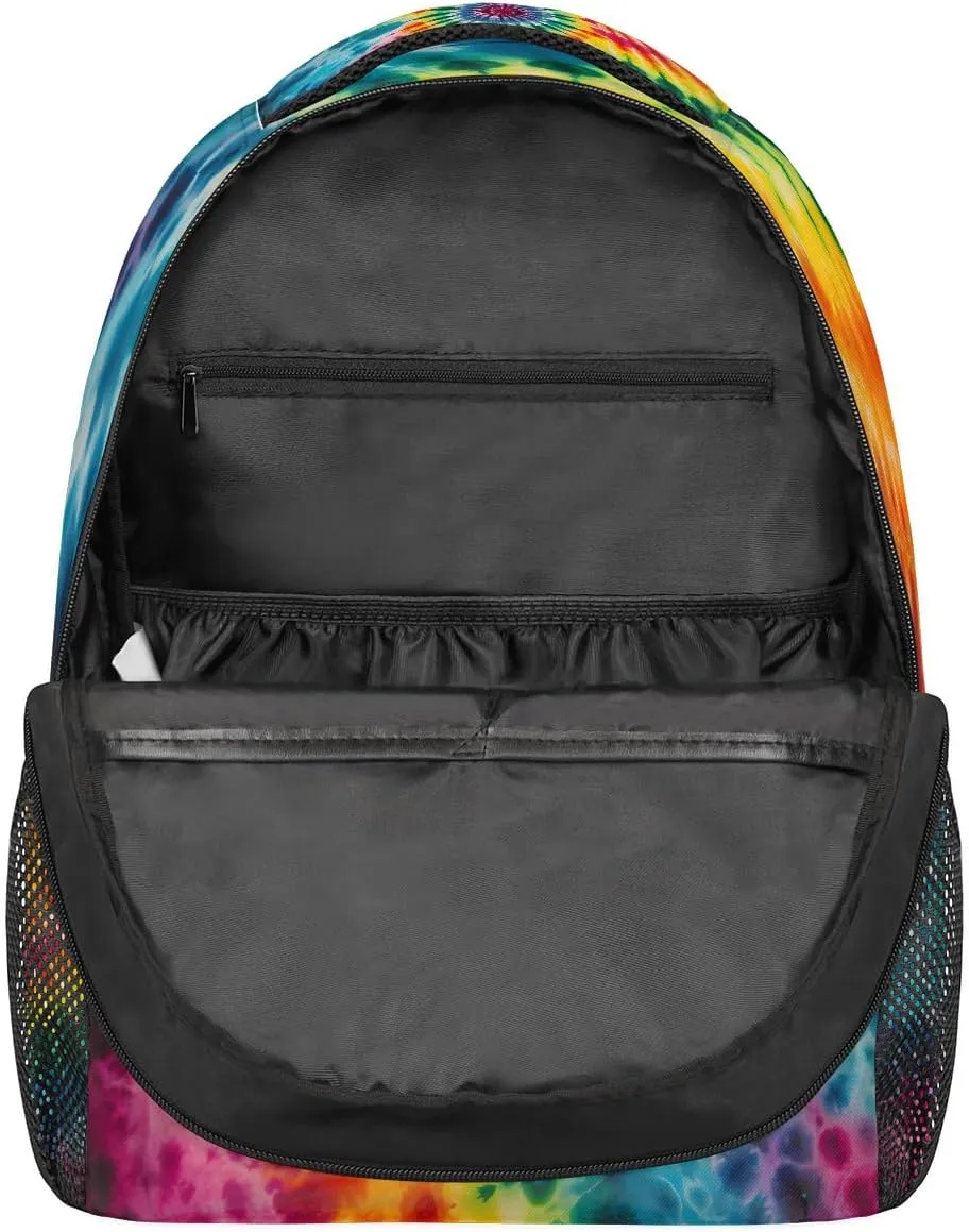 Kids School Backpack Multicolor Tie Dye Swirl Art Large Bookbag for Elementary Students Boys Girls Lightweight Travel Casual Daypack Water Resistant Outdoor Hiking Sport Rucksack