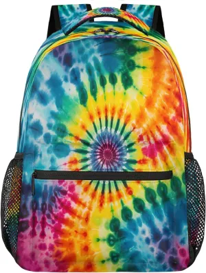 Kids School Backpack Multicolor Tie Dye Swirl Art Large Bookbag for Elementary Students Boys Girls Lightweight Travel Casual Daypack Water Resistant Outdoor Hiking Sport Rucksack