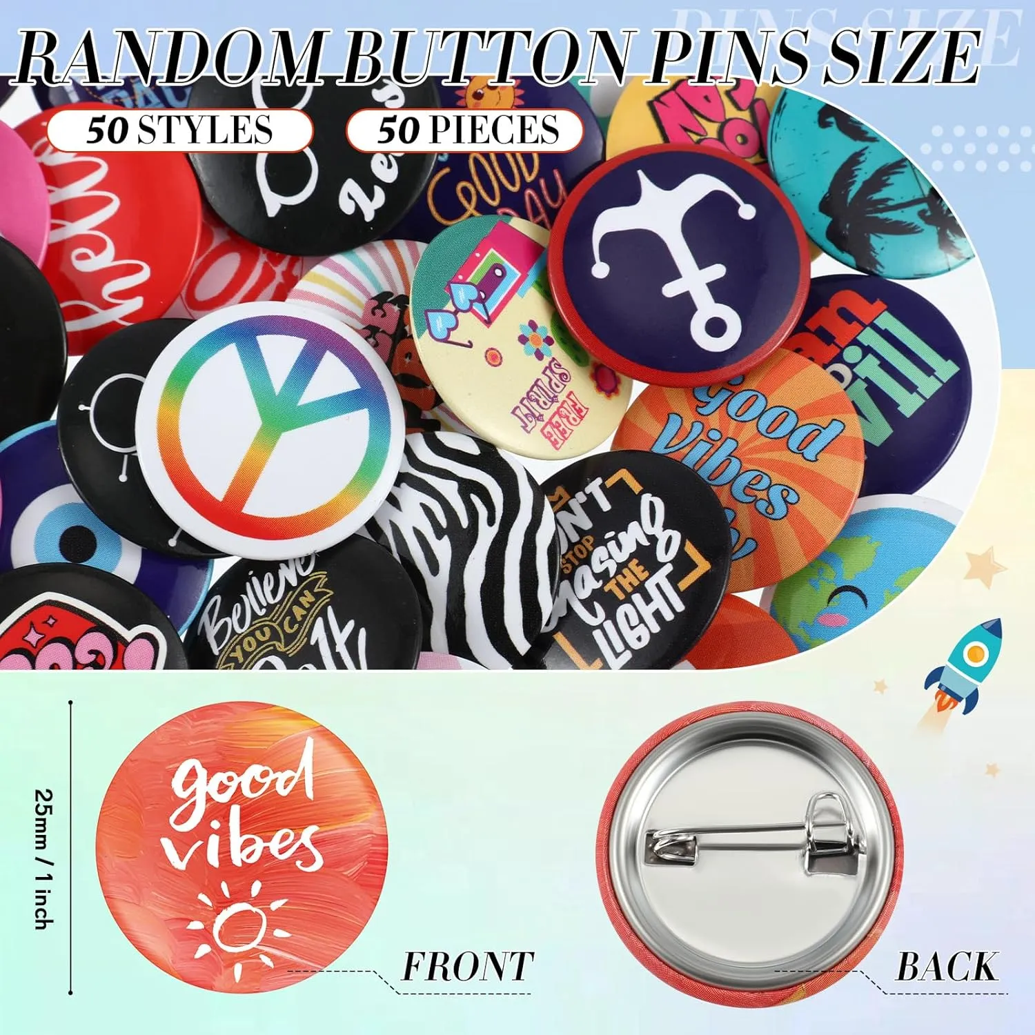 Kigeli 80's Buttons Pins 1 Inch/ 25 mm Retro Punk Button Pin Slogans Sayings Pinback Buttons for Backpacks Bags Hats Jeans(50 Pcs)