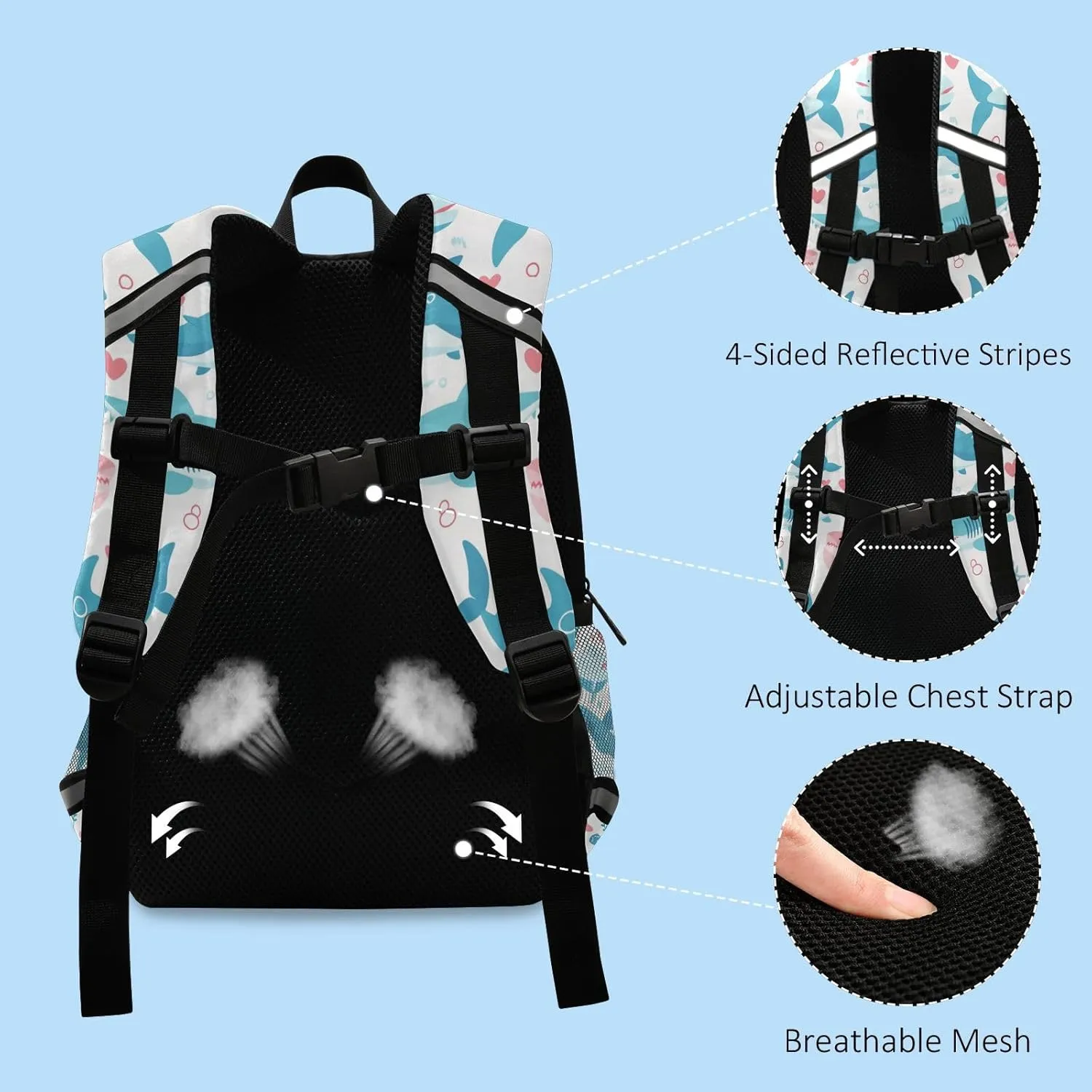 KLL Ocean fish sea Masco Backpacks for Kindergarten Waterproof Cute Bookbag with Reflective Strips Travel Daypack
