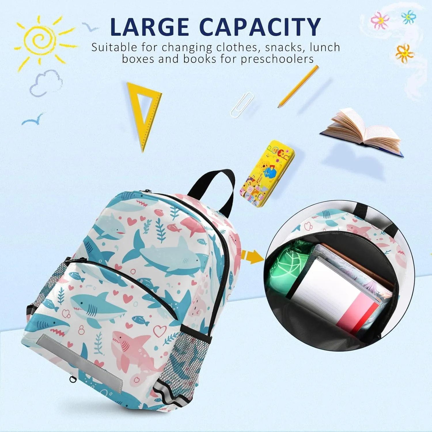 KLL Ocean fish sea Masco Backpacks for Kindergarten Waterproof Cute Bookbag with Reflective Strips Travel Daypack