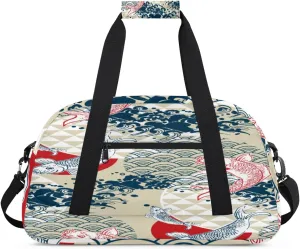 Koi Fish Gym Duffel Bag for Men Women Japanese Style Sports Tote Bag with Adjustable Shoulder Strap for Dance Gymnastics Traveling Outdoor Camping Overnight Stay