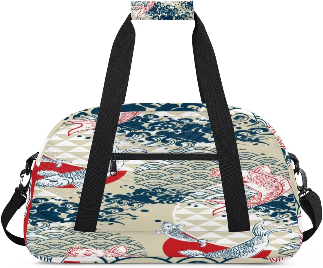 Koi Fish Gym Duffel Bag for Men Women Japanese Style Sports Tote Bag with Adjustable Shoulder Strap for Dance Gymnastics Traveling Outdoor Camping Overnight Stay