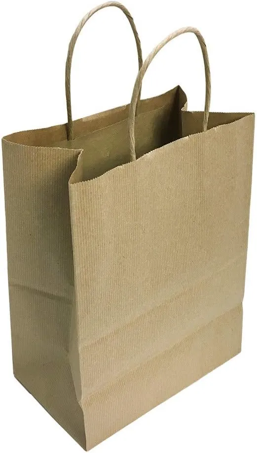 Kraft Paper Recycled Cub Shopping Gift Bags with Handles Illusion Stripes Printed Set 10 PC 8"