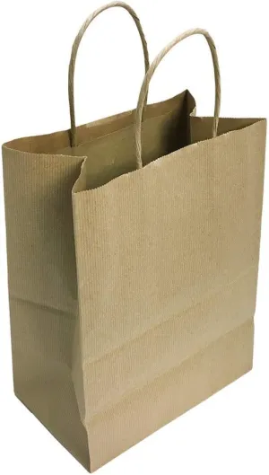 Kraft Paper Recycled Cub Shopping Gift Bags with Handles Illusion Stripes Printed Set 10 PC 8"