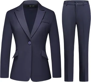 Lamgool Women Suit 2 Pieces Set One Button Lady's Business Formal Peak Lapel Blazer and Pants for Work