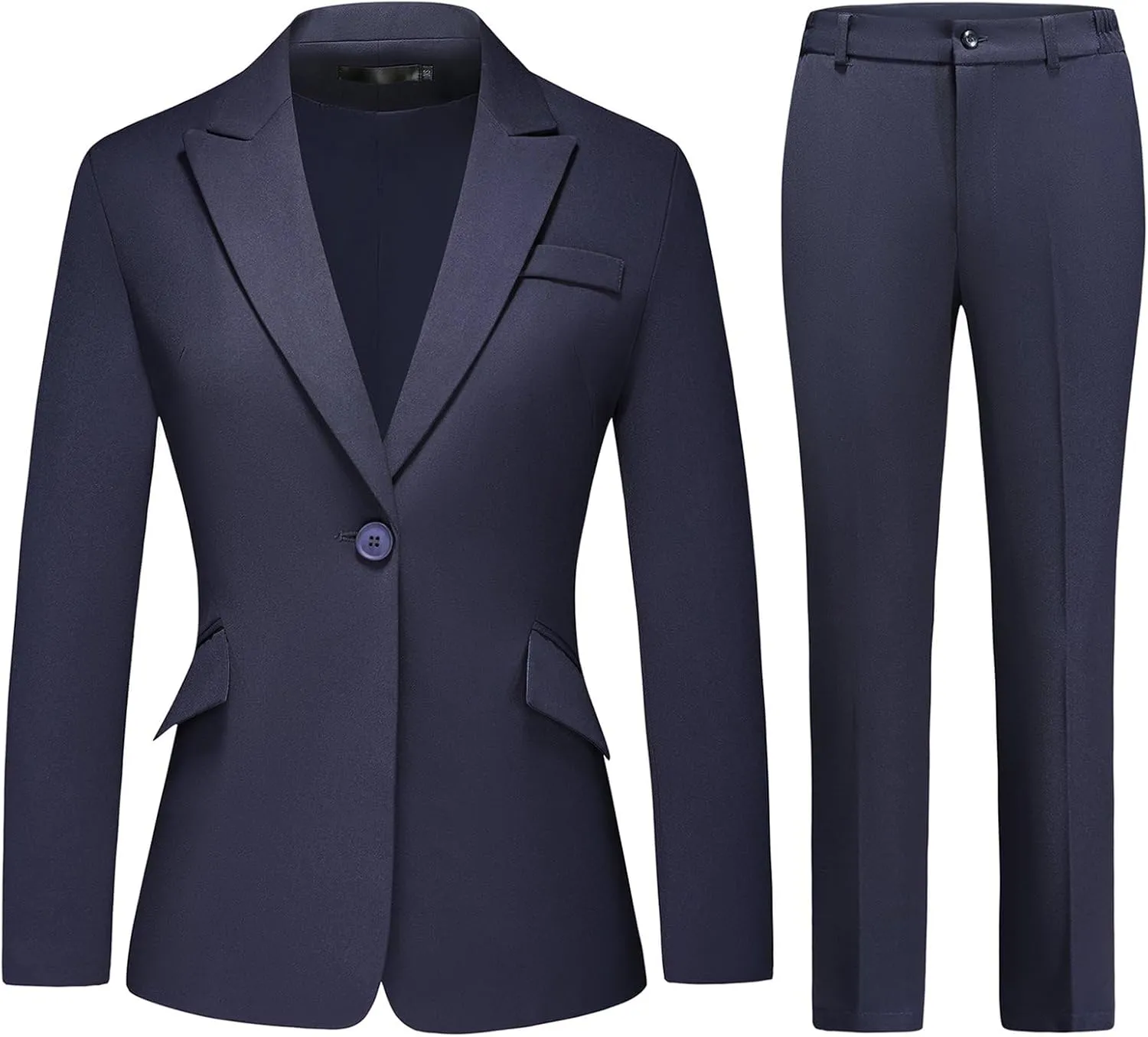 Lamgool Women Suit 2 Pieces Set One Button Lady's Business Formal Peak Lapel Blazer and Pants for Work