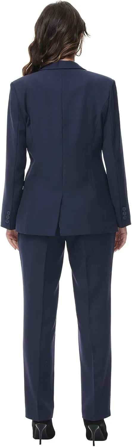 Lamgool Women Suit 2 Pieces Set One Button Lady's Business Formal Peak Lapel Blazer and Pants for Work